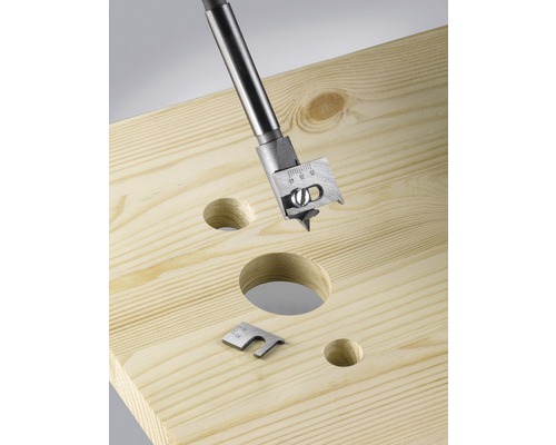 Verstellbarer Kreisschneider bohrt Löcher in ein Holzbrett