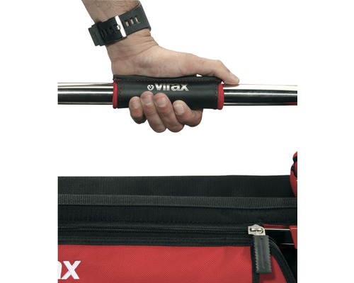 Hand hält Werkzeugtasche mit Virax Logo