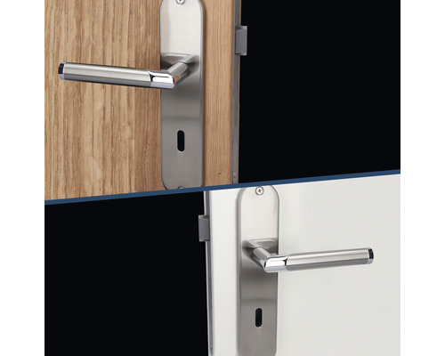 Türdrücker mit Langschild an einer Holztür