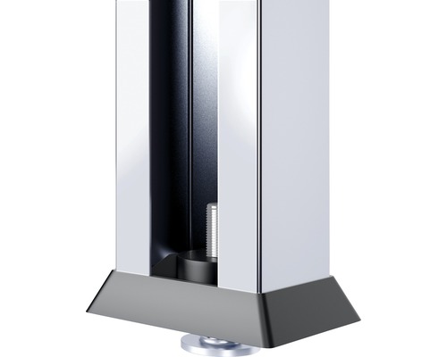 Detailansicht eines Tischbeins mit Höhenverstellung