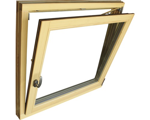 Geöffnetes Holzfenster mit Drehkippfunktion