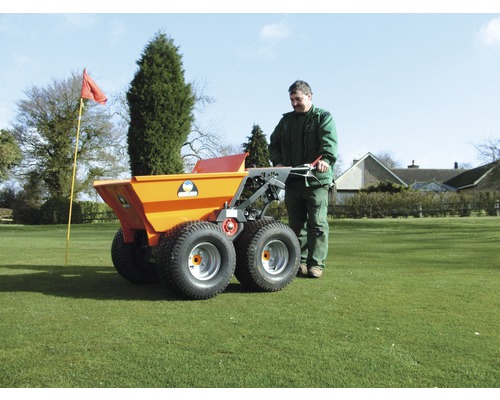 Motorisierte Schubkarre mit vier Rädern auf Rasen