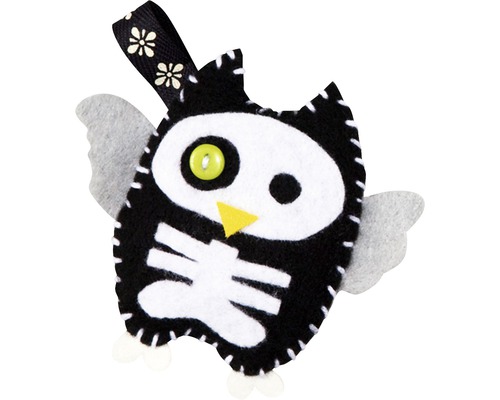 Dekorative Halloween Eule zum Aufhängen mit Skelett-Design.