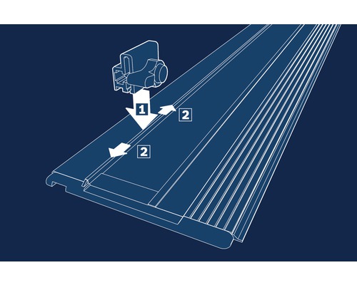 Illustration der Montage einer Rollladenführungsschiene.