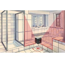Ecklinienlaser im Badezimmer mit Duschkabine und Waschbecken
