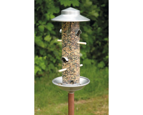 Vogelfutterspender mit Ständer, gefüllt mit Vogelfutter