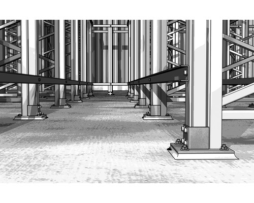 Regalstützen auf Betonboden in Lagerhalle