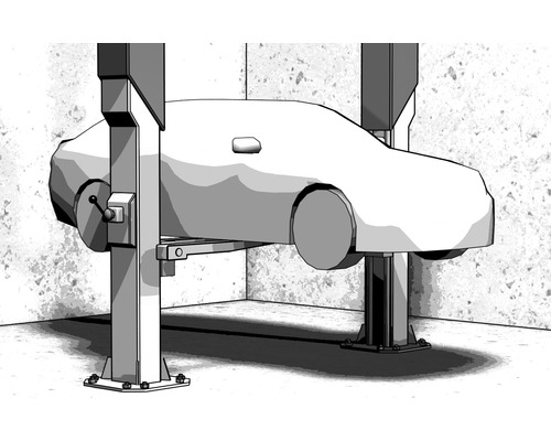 Auto auf einer Hebebühne zur Reparatur oder Wartung.
