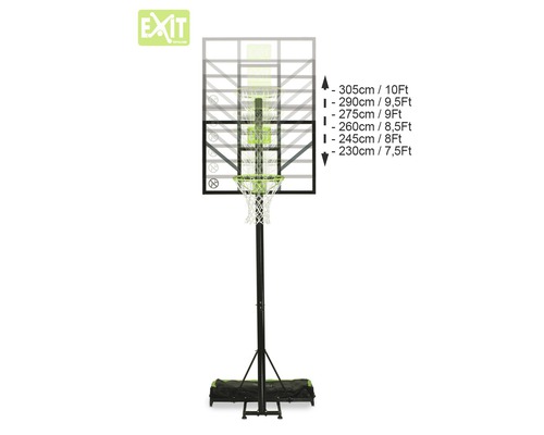 Höhenverstellbarer Basketballkorb mit Angaben zu den unterschiedlichen Höhen