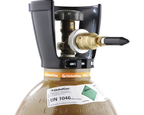 Heliumflasche mit Ventil und Global Gas Logo