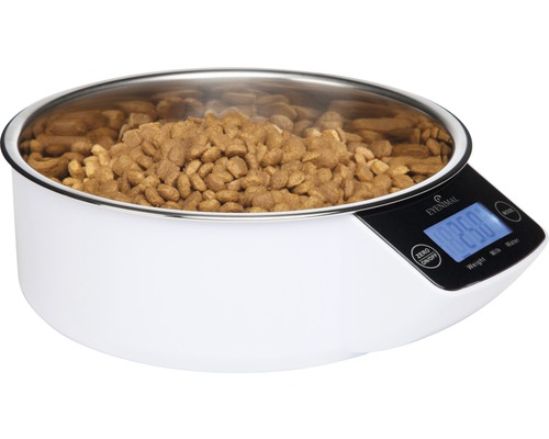 Futternapf mit integrierter Waage gefüllt mit Trockenfutter