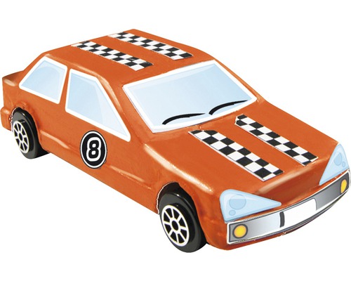 Oranges Spielzeugauto mit Schachbrettmuster