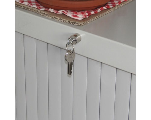 Schrank mit Rollladentüren und Schloss mit Schlüssel