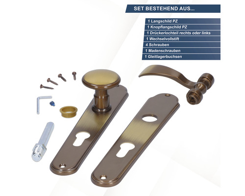 Türbeschlag Set mit Drücker, Knopf und Zubehör