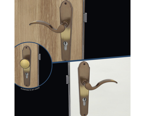 Türbeschlag-Set mit Türgriff und Knopf auf Tür montiert