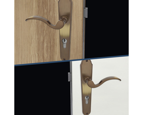 Türbeschlag-Garnitur mit Schlüsselrosette an einer Tür