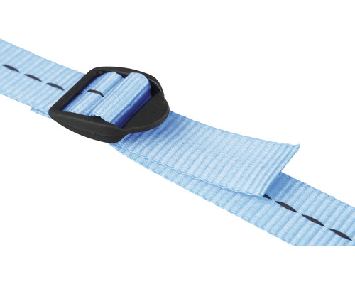 Hellblaues Textilband mit schwarzer Schnalle