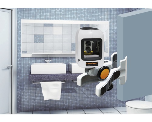 Laserliner SmartCross-Laser mit Halterung in einem Badezimmer