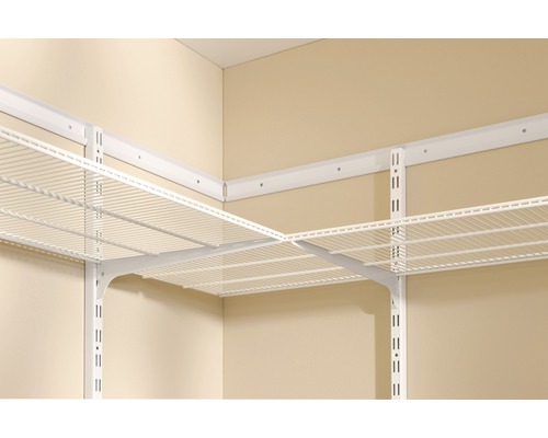 Drahtregalsystem für einen begehbaren Kleiderschrank mit Schienen und Halterungen