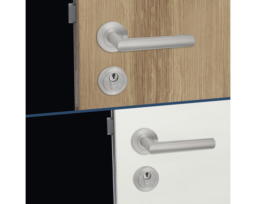 Türbeschlagset mit Türgriff und Zylinderrosette an Türblatt