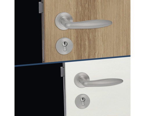 Türbeschlagset mit Türgriff und Schlüsselrosette an zwei Türen