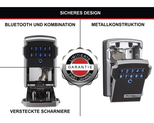 Master Lock Schlüsseltresor mit Bluetooth und Zahlenkombination, Metallkonstruktion, versteckte Scharniere und zwei Jahre limitierte Garantie