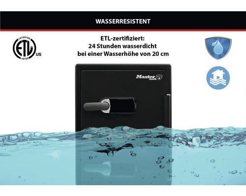 Wasserdichter Tresor von Master Lock, ETL-zertifiziert: 24 Stunden wasserdicht bei einer Wasserhöhe von 20 cm