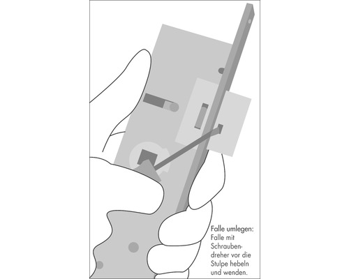 Illustration einer Hand, die eine Schlossfalle mit einem Schraubendreher einstellt