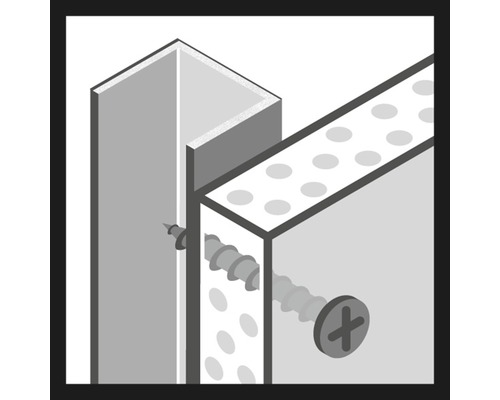 Illustration einer Befestigung von einer Gipskartonplatte an einem Metallständerwerk mit Schrauben.