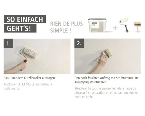 Anleitung zum Auftragen von Sandeffektfarbe mit Farbroller und Strukturpinsel