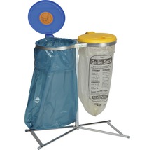 Mülltrennsystem mit zwei Behältern für Wertstoffsäcke auf einem Metallgestell