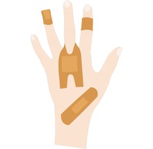 Hand mit verschiedenen Pflastern