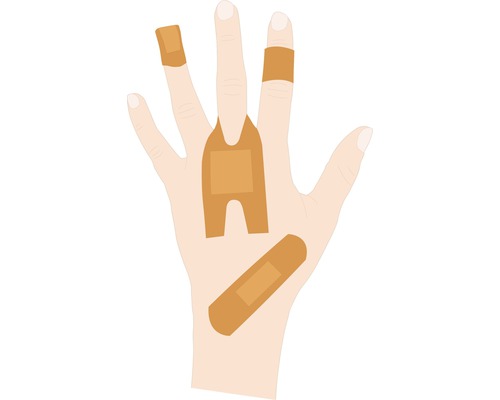 Hand mit verschiedenen Pflastern