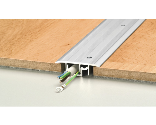 Aluminium Übergangsprofil mit Kabelkanal zwischen zwei Bodenbelägen