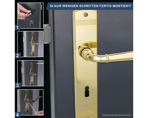 Montageanleitung für eine goldfarbene Türgarnitur