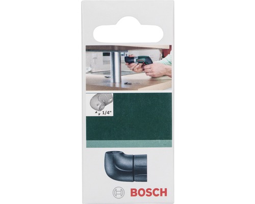 Verpackung eines Bosch Eckwinkelvorsatzes mit Bohrmaschine im Einsatz