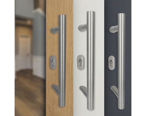 Türgriffe aus Edelstahl auf verschiedenen Türen