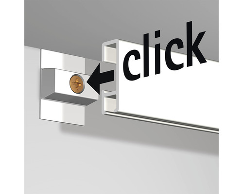 Darstellung der Klickmontage einer Schiene an einer Wandbefestigung
