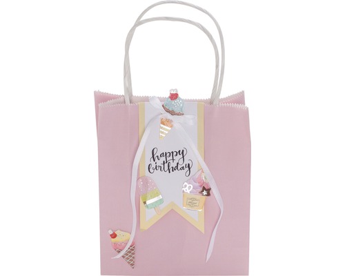 "Rosa Geschenktüte mit Aufschrift ""Happy Birthday"" und Eis Motiven"