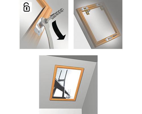 Illustration der Montage einer Bildaufhängung an einem Holzrahmen