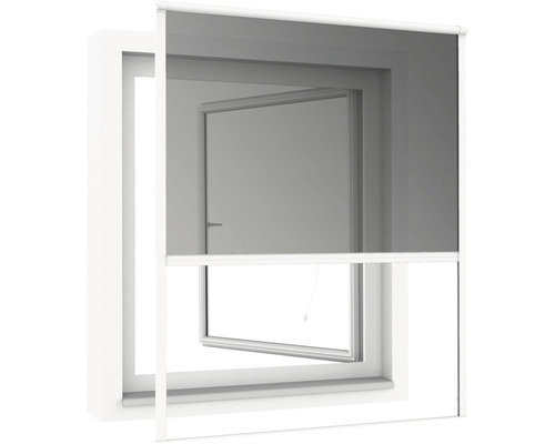 Fliegengitterrollo am Fenster mit geöffnetem Fenster