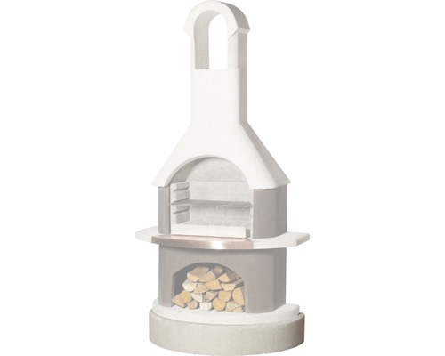 Gartengrillkamin mit Ablagefächern und Holz