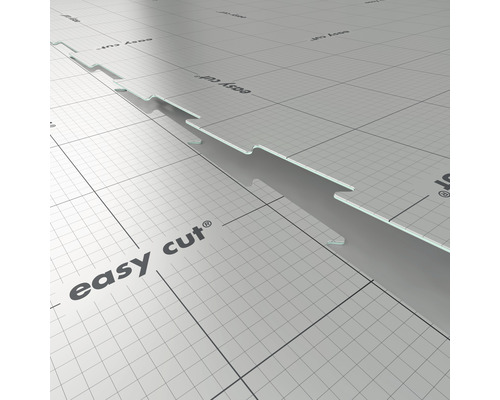 Bildausschnitt von Laminat mit dem Schriftzug ''easy cut'' auf einem Raster