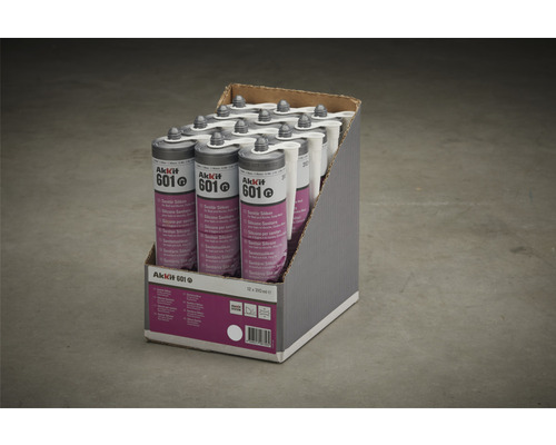 Verpackung Sanitär Silikon von Akkit 601 mit zwölf 310 ml Kartuschen
