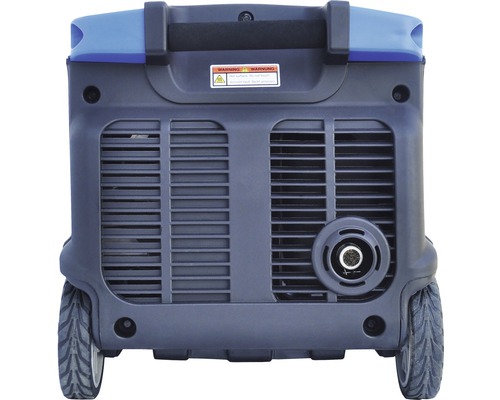 Rückansicht eines Generators mit Rädern und Lüftungsgittern