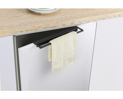 Küchenszene mit Geschirrtuchhalter und Handtuch