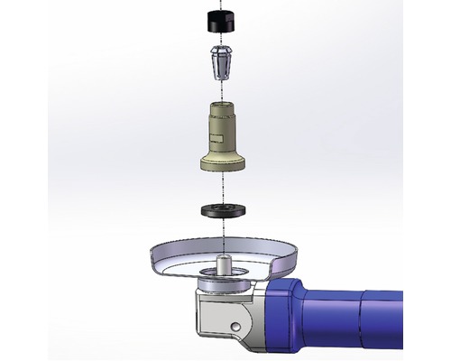 Explosionszeichnung einer Winkelschleiferbefestigung mit Abdeckung