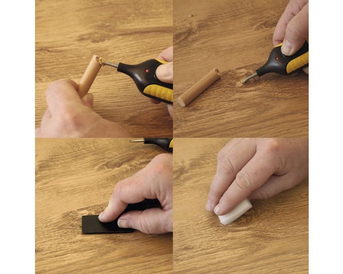 Schritt-für-Schritt-Anleitung zur Reparatur von Laminatböden mit Reparaturwachs und Schmelzgerät