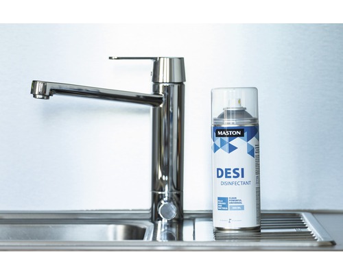 Maston Desi Desinfektionsspray neben einer Spüle