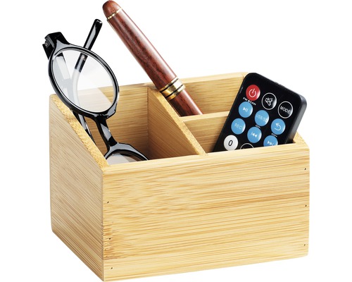 Schreibtisch Organizer aus Bambus mit Brille, Stift und Fernbedienung